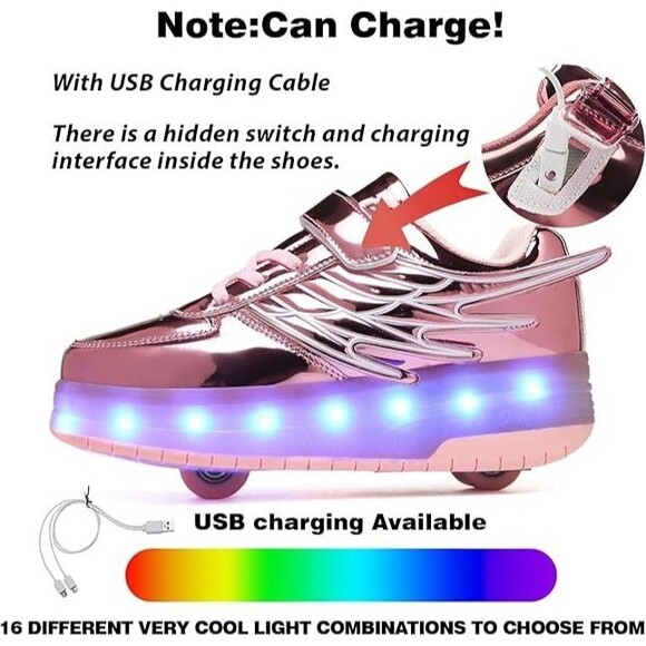 LED Roller Skate Shoes Light Up Sneakers w Detachable Wheels Rechargeable 3Y 3.5 - Picture 2 of 16